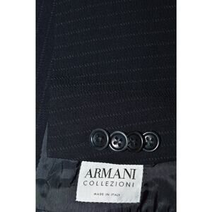 NEW (2 Pc Suit 42R) ARMANI COLLEZIONI Men's Jet Black Striped Wool Suit 35x30